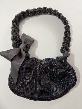 KOTUR Iridescent Chain Maille Shoulder Bag Pewter Gunmetal Crystal Mesh Purse